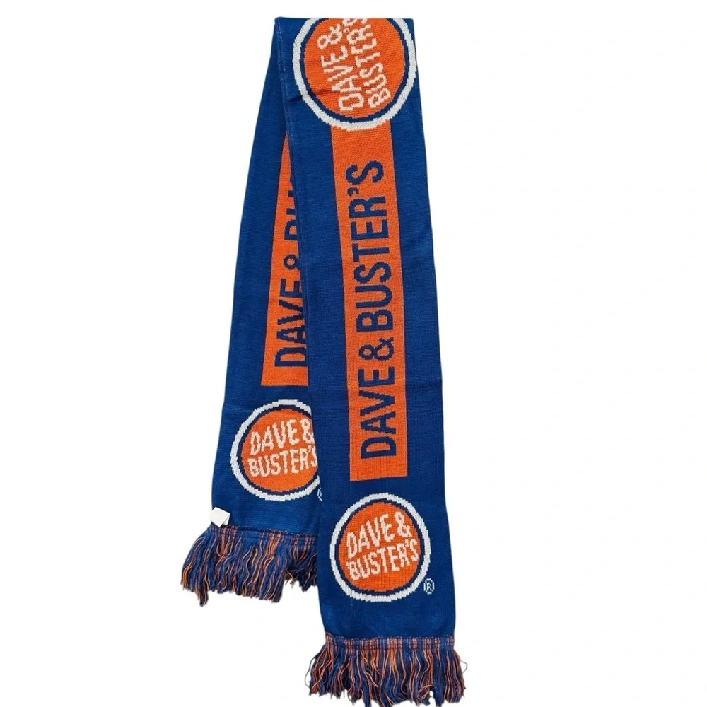 Dave & Buster’s Blue Orange Knit Logo Scarf 56x7